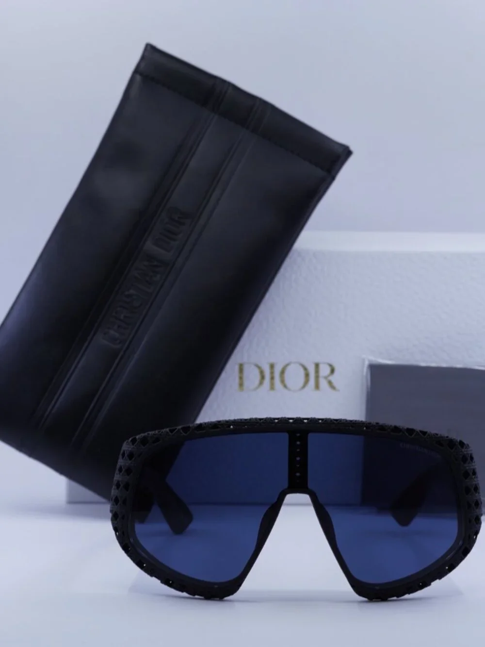 Dior DIOR3D M1U 11B0 Shield Sunglasses – Matte Black / Blue
